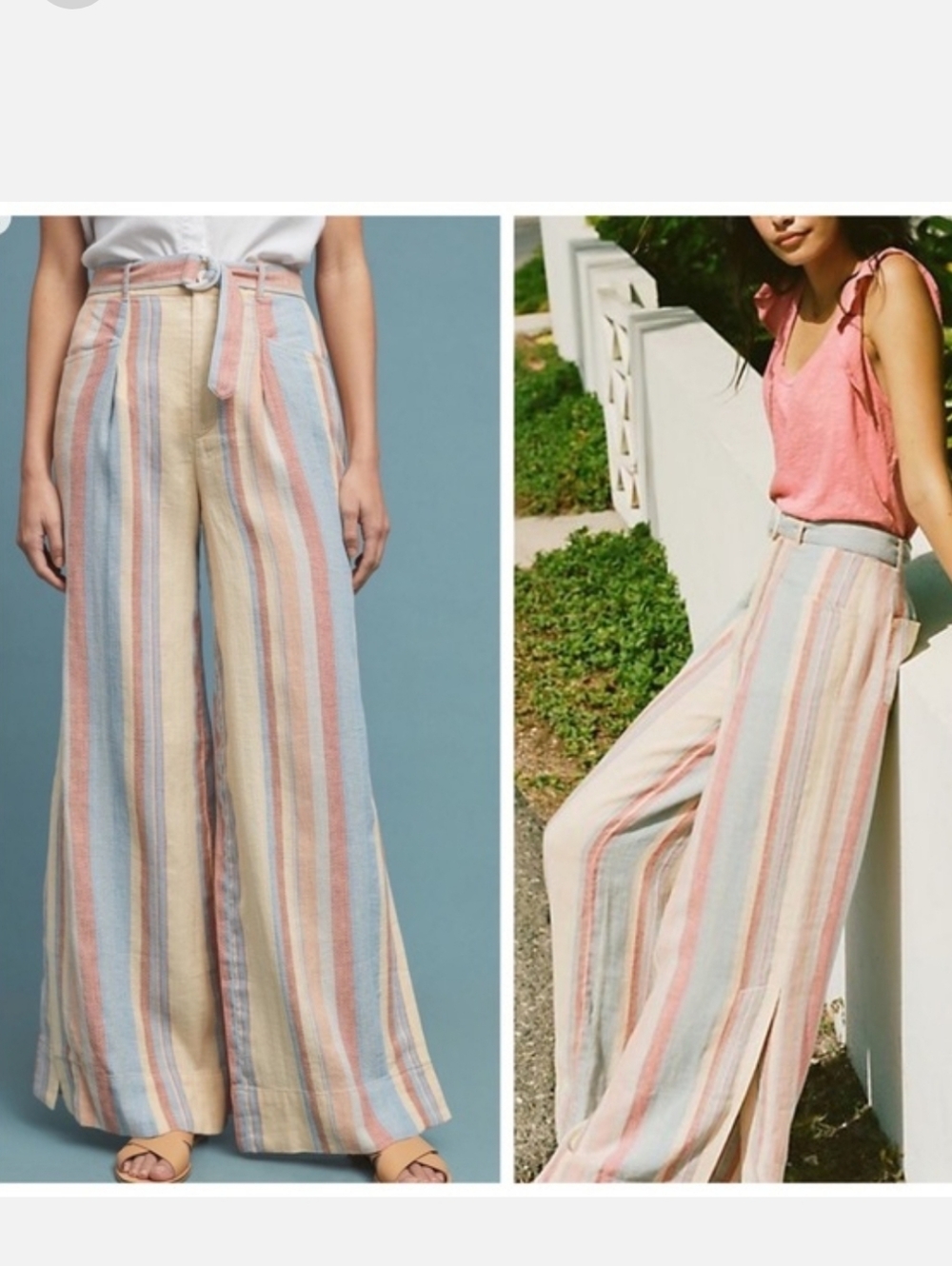 NWT Anthropologie Wide Leg Linen/Cotton Striped Pants Yellow Blue Orange Red Sz4 - Picture 3 of 17